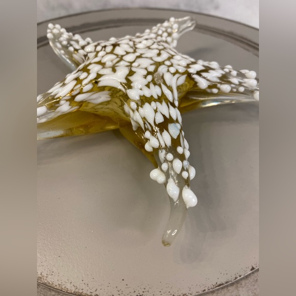 Amber Hand Blown Textured Glass Starfish Paperweight Sculpture 6.5 Inch - Picture 2 of 8